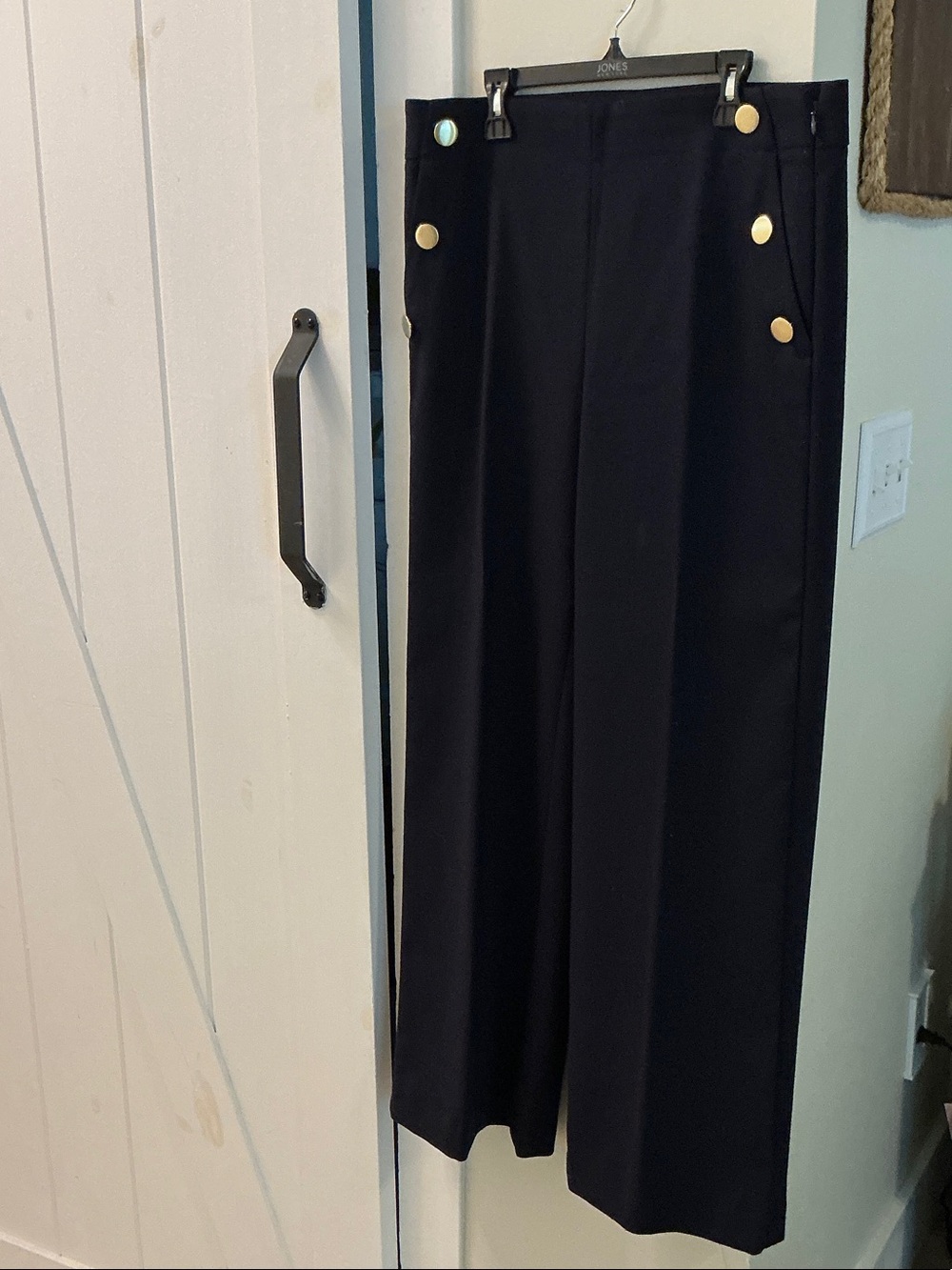 LOFT Black Wide-Leg Pants with Gold Buttons